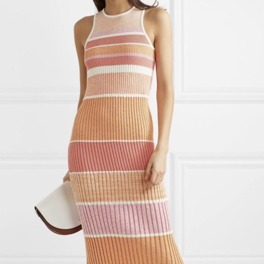 Victoria Victoria Beckham stripped sleeveless stretch midi dress SZ4